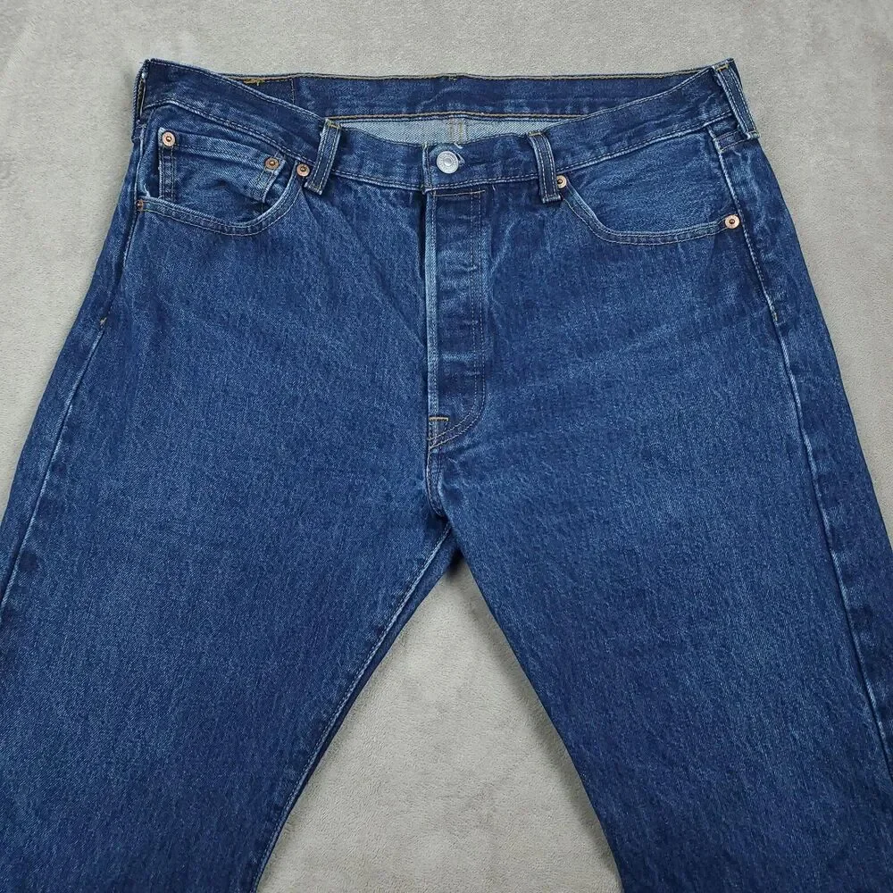 Levis 501 Jeans Mens 35x32 Blue Medium Wash Straight Button Fly Denim Waterless